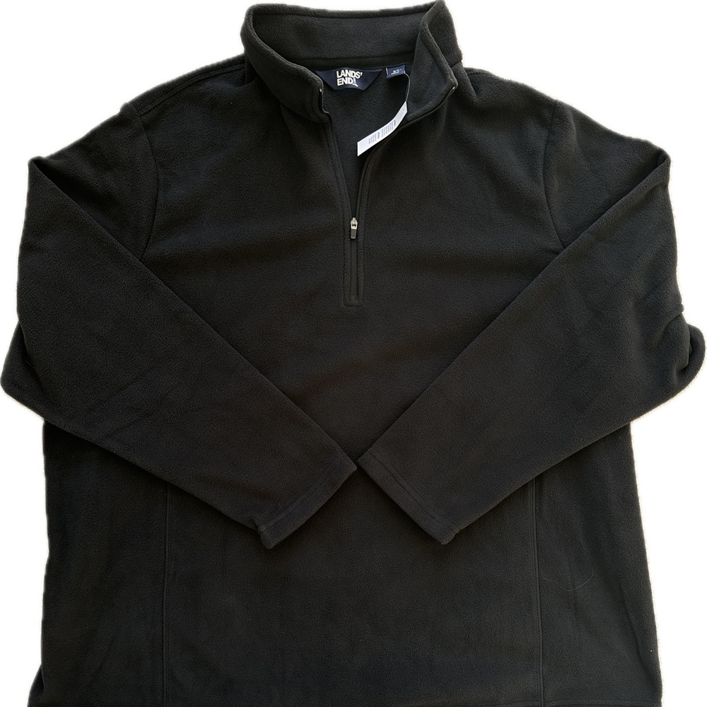 Lands’ End NWT 3X Fleece Quarter Zip Pullover Black Soft Lightweight